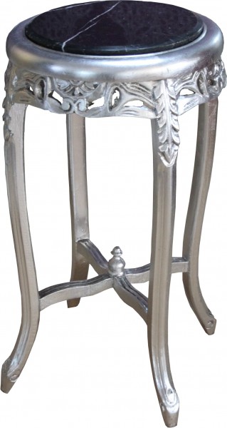 Table Casa Padrino baroque avec dessus en marbre rond argent / noir 72 x 39 cm de style antique