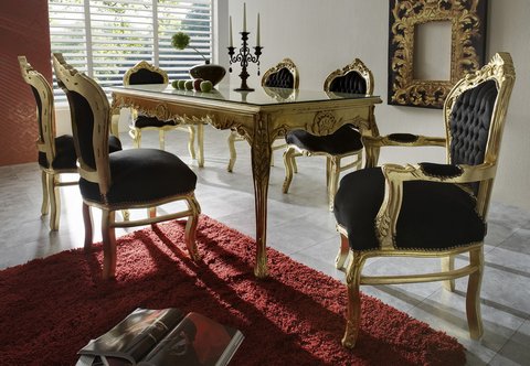 Casa Padrino baroque Dîner mis noir / or - 6 chaises et une table de salle à manger