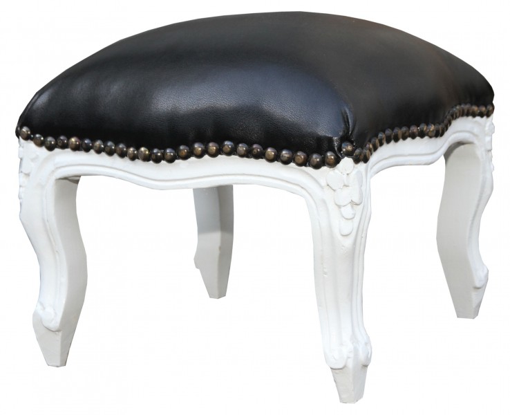 Marchepied Casa Padrino baroque cuir noir oeil / blanc - meubles anciens - Tabouret