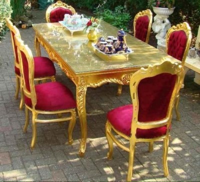 Casa Padrino baroque Dinner Set Bordeaux / Or - table à manger + 6 chaises