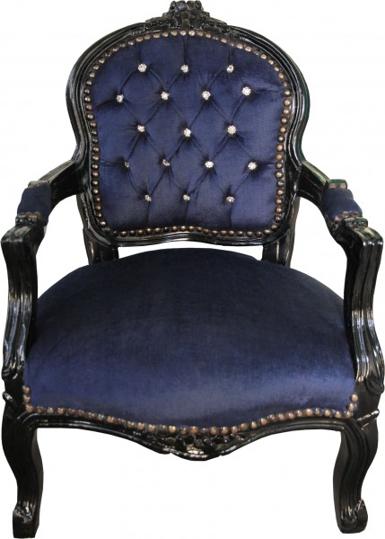 Chaise Casa Padrino royale baroque bleu / Noir avec strass Bling Bling - Meubles pour enfants