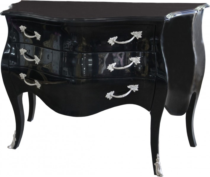 Casa Padrino commode baroque haute brillance noire 122 cm avec des applications en métal argenté - s