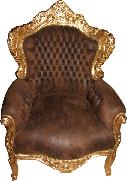 Casa Padrino baroque Fauteuil brun aspect cuir / Or - Mobilier